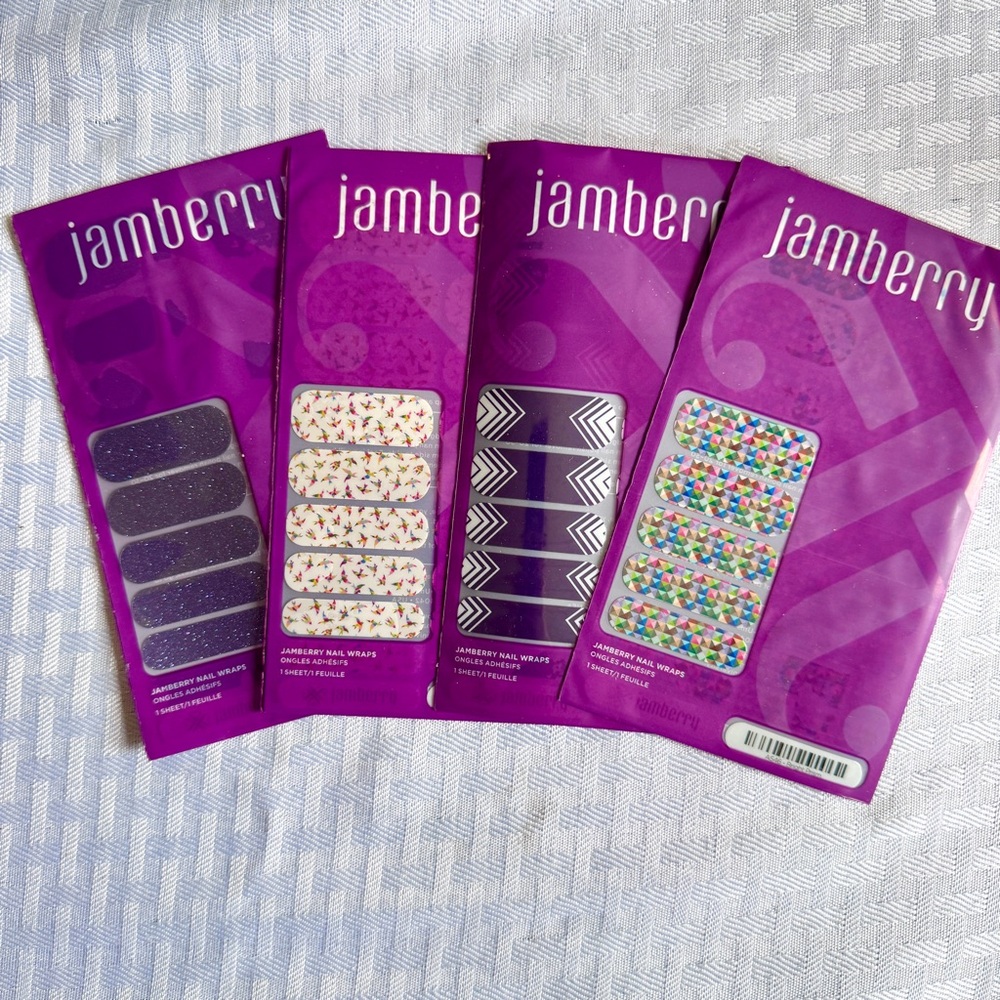 Jamberry Nail Wraps Bundle 4 Sheets Lavender Sparkle Birds Arrowhead Prism